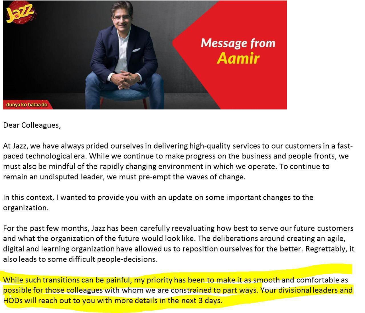 Jazz CEO Aamir hints massive layoffs in a bid to revamp Jazz Profit