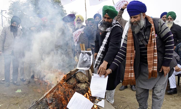 Indian farmers burn legislation in show of defiance