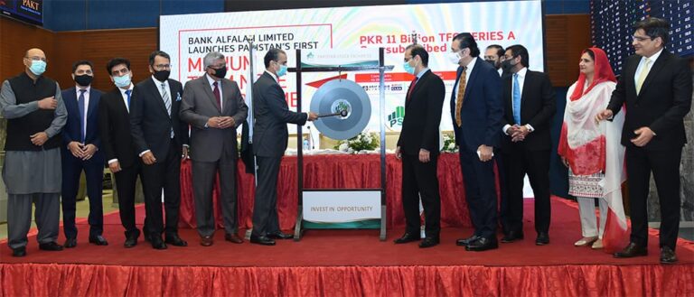 PSX holds gong ceremony for first Shelf Registered Instrument issued by Bank Alfalah