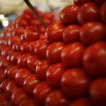 Tomatoes are displayed at a vegetable stall in La Merced market, downtown Mexico City