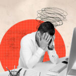 Composite,Photo,Collage,Of,Young,Tired,Businessman,Hold,Head,Trouble